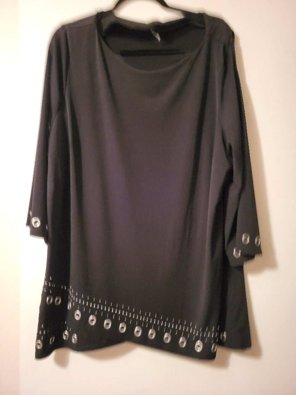 Black Embellished Top  Size XXL Chic Silver Grommet Detail  New without Tag